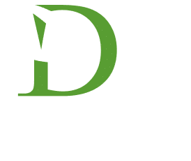 Logo lettre D verte stylisée avec découpe graphique épurée.